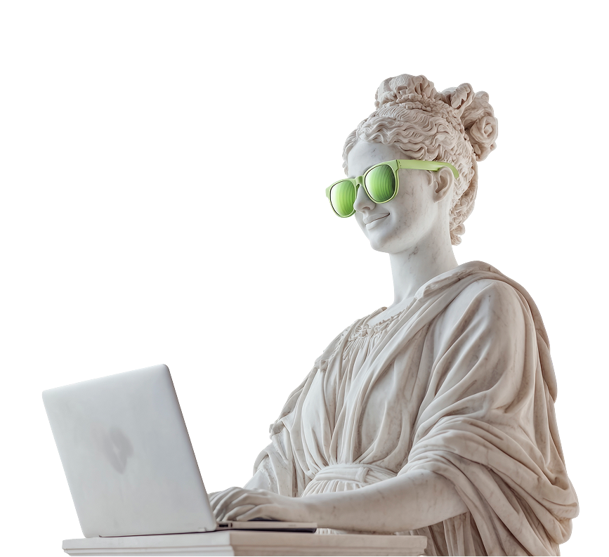 Lady Statue using laptop